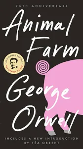 75th Anniversary edition — pink pig silhouette on a black background, handwritten-style title, Authorized Orwell Estate medallion